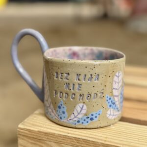 Kubek Bez kija nie podchodź - liliowy